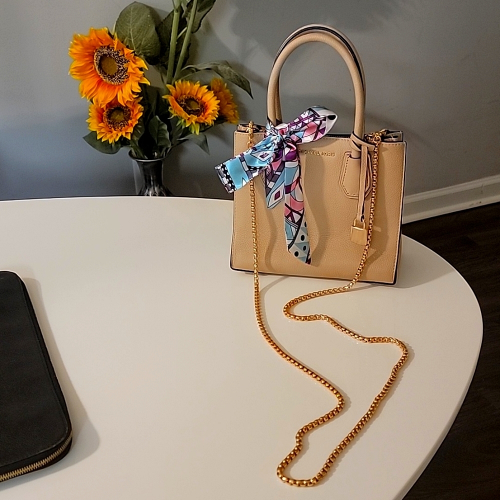 COPY - Authentic Michael Kors Leather crossbody EUC w/ twilly Amazing BLUSH col…